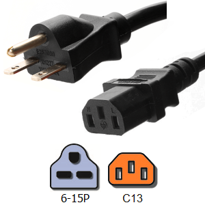 6-15P to C15 Power Cords Rated 15A, 250V, 14/3 AWG
