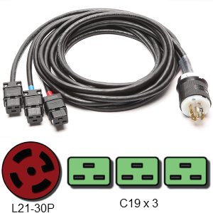 L21-30P to 3 x C19 3-Phase Splitter Power Cord