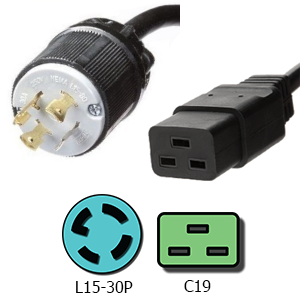 L15-30P to C19 Power Cords 20A, 250V, 12/3 SJT Jacket