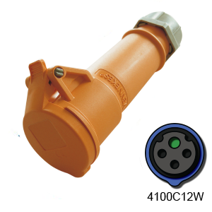4100C12W Connector - 100A, 125V or 250V, 3-Pole / 4-Wire, IEC60309