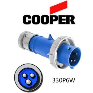 Cooper 330P6W Plug - 30A, 250V 2-Pole / 3-Wire, IEC60309