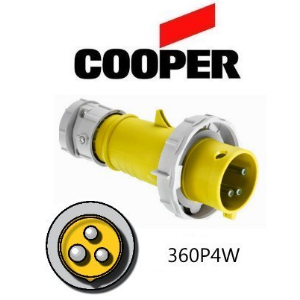 Cooper 360P4W Plug - 60A, 110V - 125V 2-Pole / 3-Wire, IEC60309