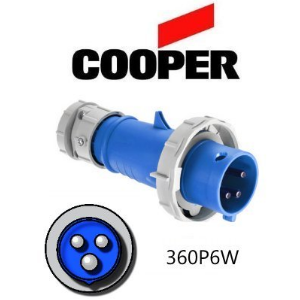 Cooper 360P6W Plug - 60A, 220V - 250V 2-Pole / 3-Wire, IEC60309