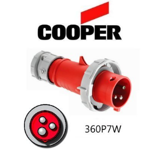 Cooper 360P7W Plug - 60A, 480V 2-Pole / 3-Wire, IEC60309