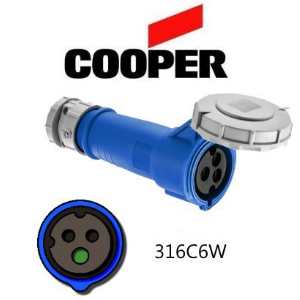 Cooper 316C6W Connector - 16A, 220V - 240V 2-Pole / 3-Wire, IEC60309
