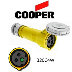 Cooper 320C4W Connector - 20A, 110V - 125V 2-Pole / 3-Wire, IEC60309