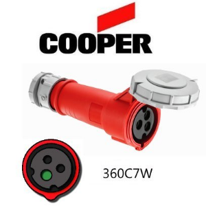 Cooper 360C7W Connector - 60A, 480V 2-Pole / 3-Wire, IEC60309