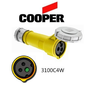 Cooper 3100C4W Connector - 100A, 110V - 125V, 2-Pole / 3-Wire, IEC60309