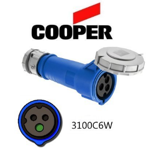 Cooper 3100C6W Connector - 100A, 220V - 250V, 2-Pole / 3-Wire, IEC60309
