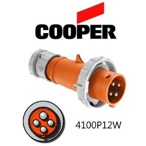 Cooper 4100P12W Plug - 100A, 125V or 250V 3-Pole / 4-Wire, IEC60309