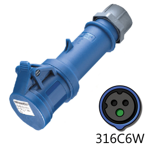 316C6W Connector - 16A, 220V - 250V 2-Pole / 3-Wire, IEC60309