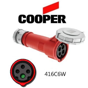 Cooper 416C6W Connector - 16A, 220-240V 3-Pole / 4-Wire, IEC60309
