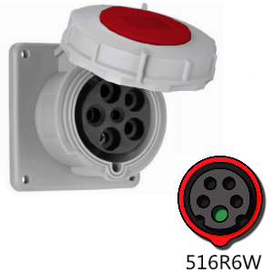 Mennekes ME516R6W 16A, 220-380/240-415V, 4-Pole Pin and Sleeve Flanged Receptacle