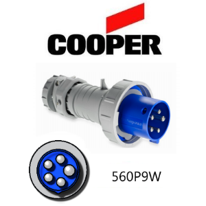 Cooper 560P9W Plug - 60A, 220V - 250V 4-Pole / 5-Wire, IEC60309