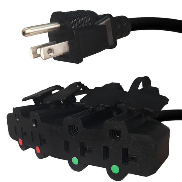 5-15P to 4x 5-15/5-20R Splitter Cords 15A, 125V, 12/3 AWG Cable