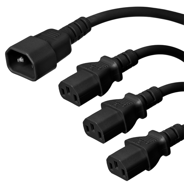 C14 to C13 3-Way Splitter Power Cord, 15A, 250V, 14/3