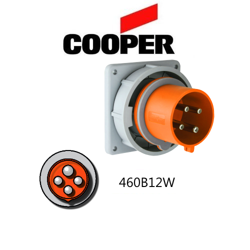 Cooper 460B12W Inlet - 60A, 125/250V 3-Pole / 4-Wire, IEC60309