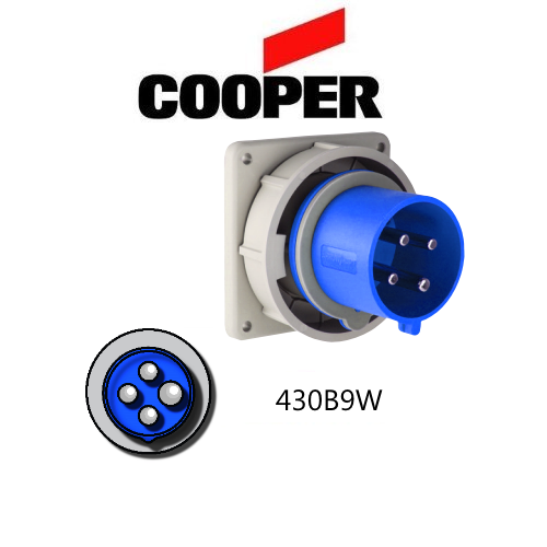 Cooper 430B9W Inlet - 30A, 250V 3-Pole / 4-Wire, IEC60309