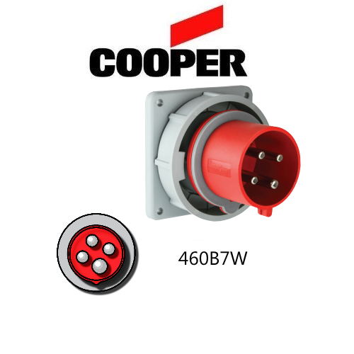 Cooper 460B7W Inlet - 60A, 480V 3-Pole / 4-Wire, IEC60309