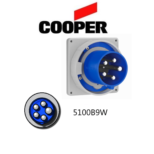 Cooper 5100B9W Inlet - 100A, 120-208V 4-Pole / 5-Wire, IEC60309
