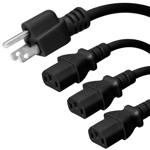 5-15P to 3x C13 Splitter Cable, 10A, 18/3 SJT