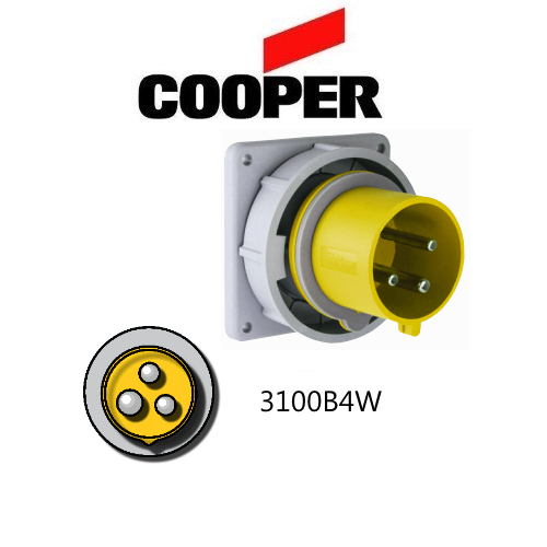 Cooper 3100B4W Inlet - 100A, 110V - 125V 2-Pole / 3-Wire, IEC60309