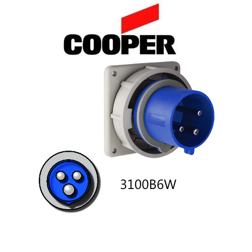 Cooper 3100B6W Inlet - 100A, 250V 2-Pole / 3-Wire, IEC60309