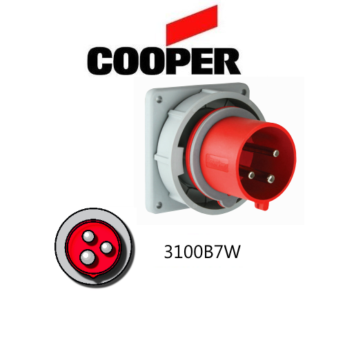 Cooper 3100B7W Inlet - 100A, 480V 2-Pole / 3-Wire, IEC60309
