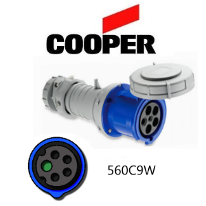 Cooper 560C9W Connector - 60A, 220V - 250V, 4-Pole / 5-Wire, IEC60309