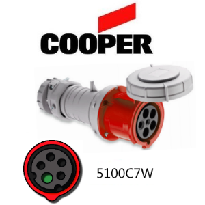 Cooper 5100C7W Connector - 100A, 480V, 4-Pole / 5-Wire, IEC60309