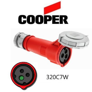 Cooper 320C7W Connector - 20A, 480V 2-Pole / 3-Wire, IEC60309