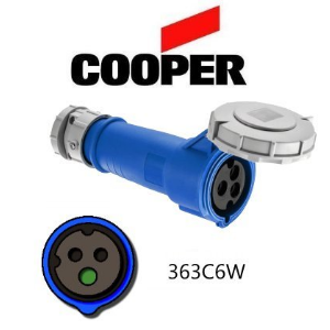 Cooper 363C6W Connector - 63A, 220V - 250V 2-Pole / 3-Wire, IEC60309