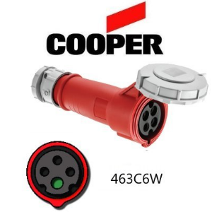 Cooper 463C6W Connector - 63A, 220-240V 3-Pole / 4-Wire, IEC60309