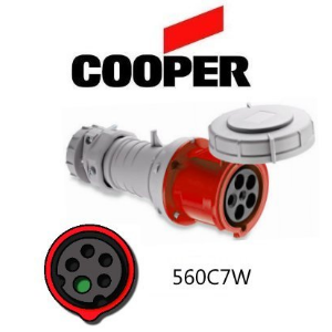 Cooper 560C7W Connector - 60A, 480V, 4-Pole / 5-Wire, IEC60309