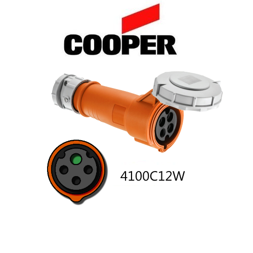 Cooper 4100C12W Connector - 100A, 125V or 250V, 3-Pole / 4-Wire, IEC60309