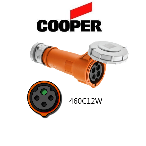 Cooper 460C12W Connector - 60A, 125V or 250V 3-Pole / 4-Wire, IEC60309