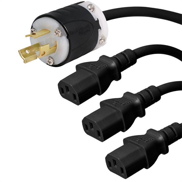 L6-15P to 3 x C13 Splitter Power Cords