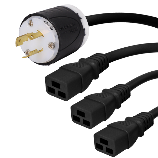 L5-20P to 3 x C19 Splitter Power Cords