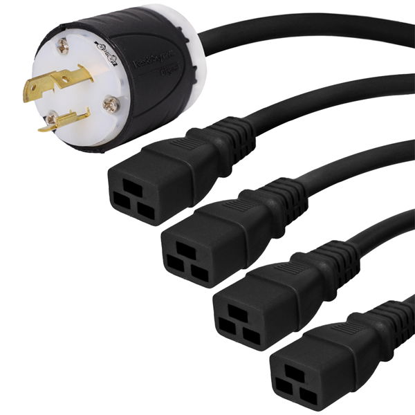 L6-20P to 4 x C19 Splitter Power Cords