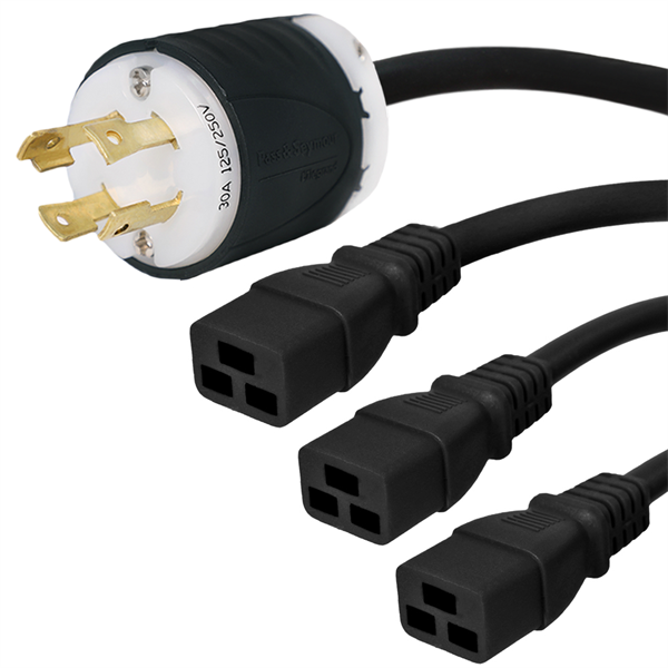 L14-30P to 3x C19 Splitter Power Cords