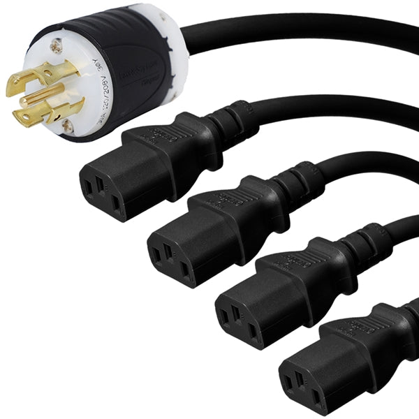 L21-30P to 4 x C13 Splitter Power Cords