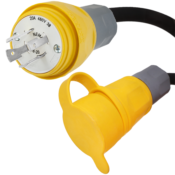 L16-20 Watertight Marine Extension Cords, 20A, 480V, 12/4 SOOW