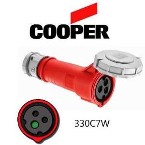 Cooper 330C7W Connector - 30A, 480V 2-Pole / 3-Wire, IEC60309
