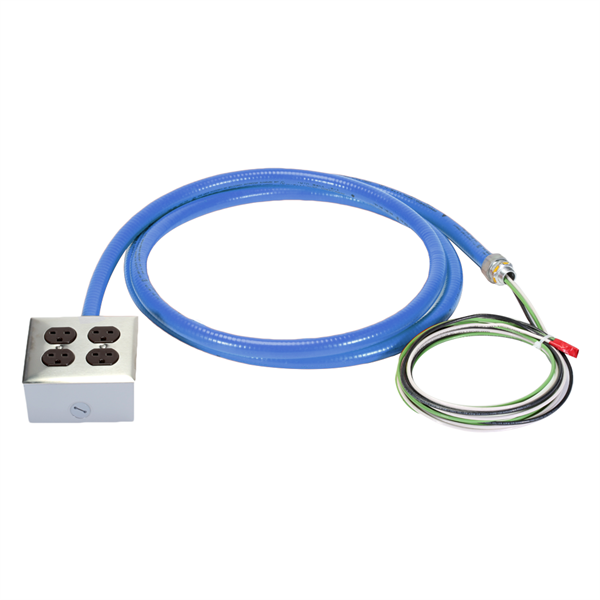 6-15R Quad Box PDU Whips, 15A, 250V, 3-Wire Underfloor Cables