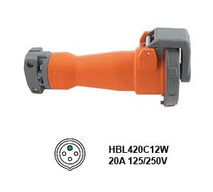 Hubbell HBL420C12W Pin and Sleeve Connector 20A/125-250V