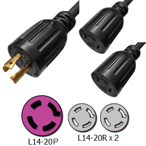 L14-20P to L14-20R Splitter 20A, 125/250V, 12/4 SJOOW Jacket