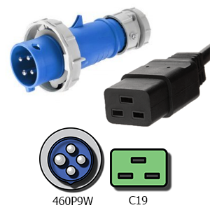 460P9W to C19 Power Cords 20A, 250V, 12/3 SJT Jacket