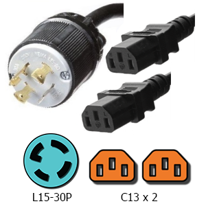 L15-30P to 2x C13 Y Splitter Power Cord, 15A, 250V