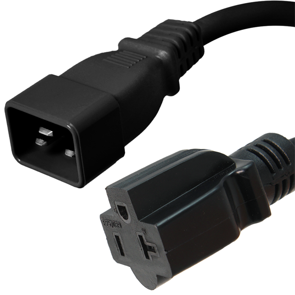C20 to 5-20R Plug Adapter, 20A, 125V, 12/3 SJT