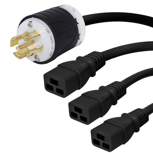 L21-30P to 3 x C19 Splitter Power Cords